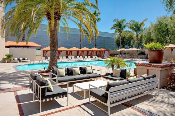 A gorgeous pool lounge at the Santa Clara Hotel, a top thing to do in Silicon Valley.